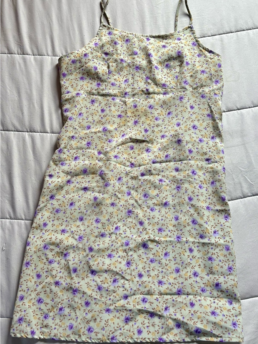 Hana Cream Slip Dress with Purple Floral Print